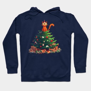 Cat Destroying Christmas Tree Illustration Hoodie